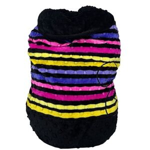 Triple Flip Black Pink Yellow Purple Striped Minky Dot Soft Plush Backpack